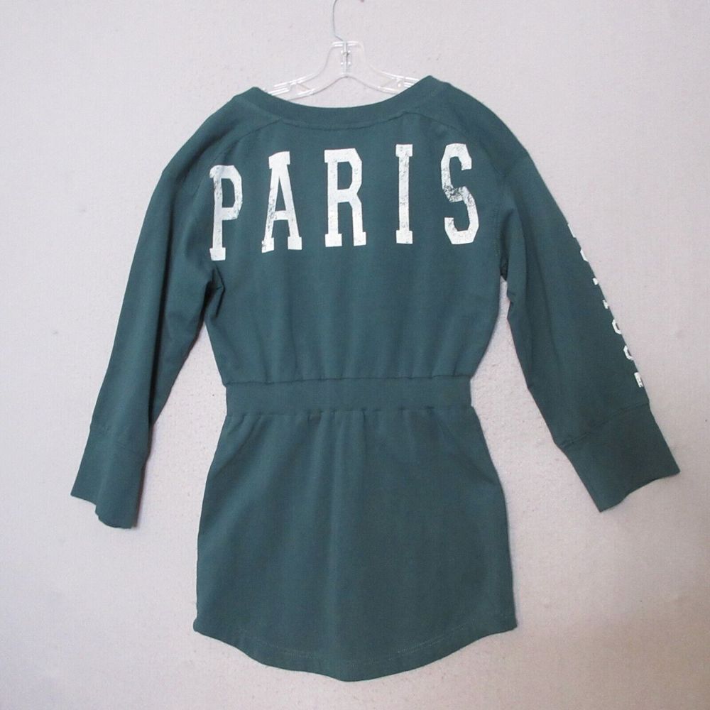 Daily Practice Anthropologie Mini Dress Women XS Green Paris Graphic Print Comfy